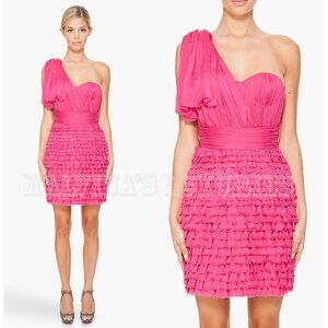 MATTHEW WILLIAMSON DRESS SHREDDED PINK CHIFFON SILK MINI sz  UK 6 / US 2